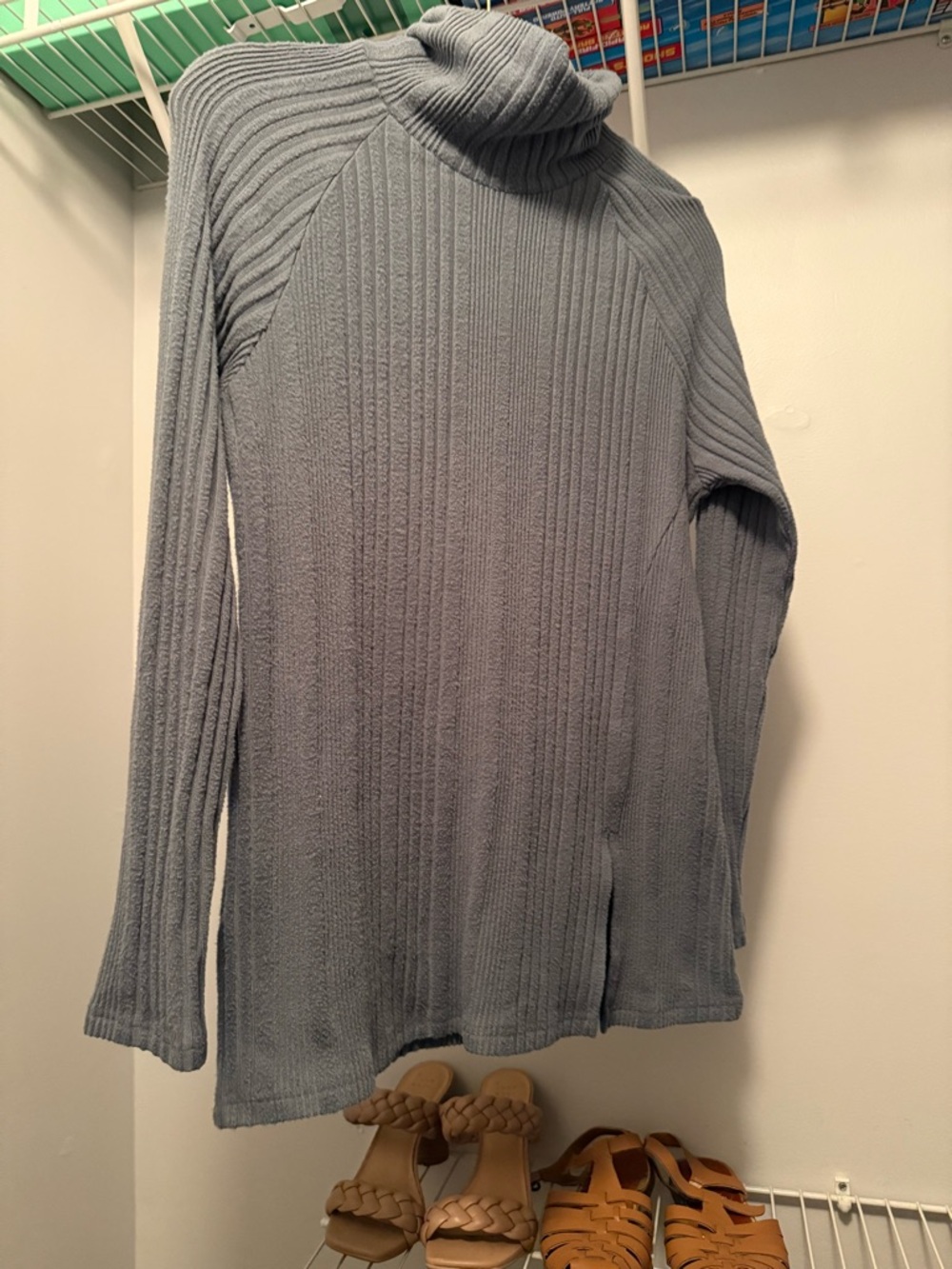 Light Maternity Blue Ribbed Turtleneck Sweater